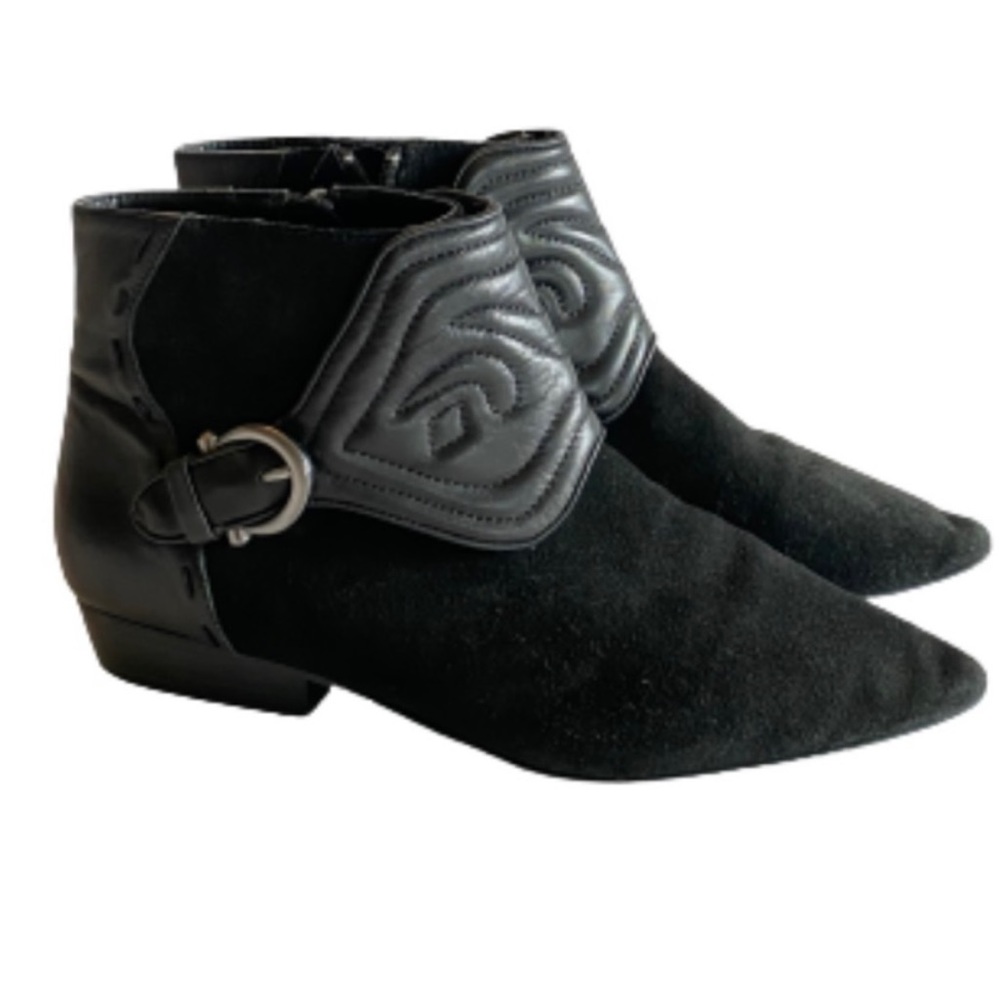 Zara women black suede and leather booties sz 37